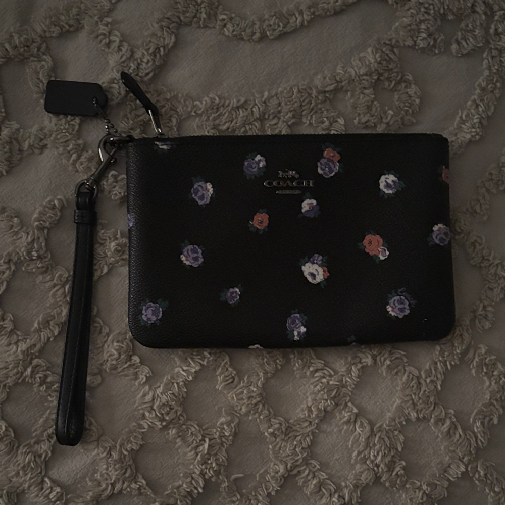 Coach Black Wristlet with Floral Accents
